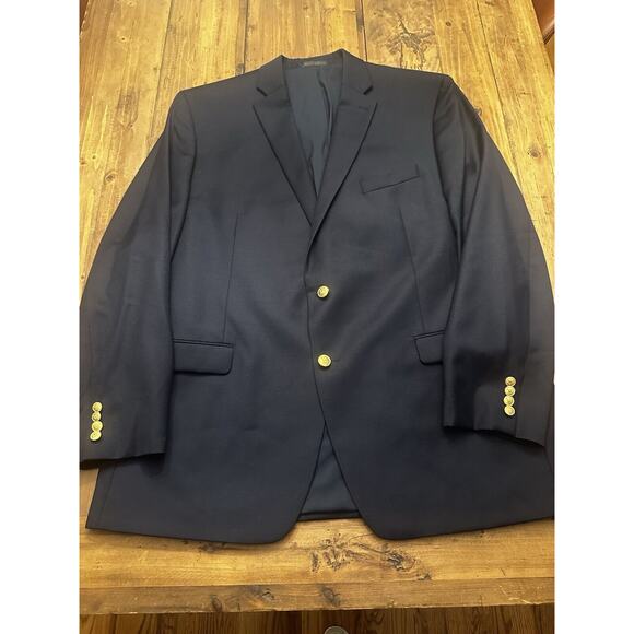 Lauren Ralph Lauren Navy 100% Wool Sport Coat Blazer Gold Buttons Size 48L